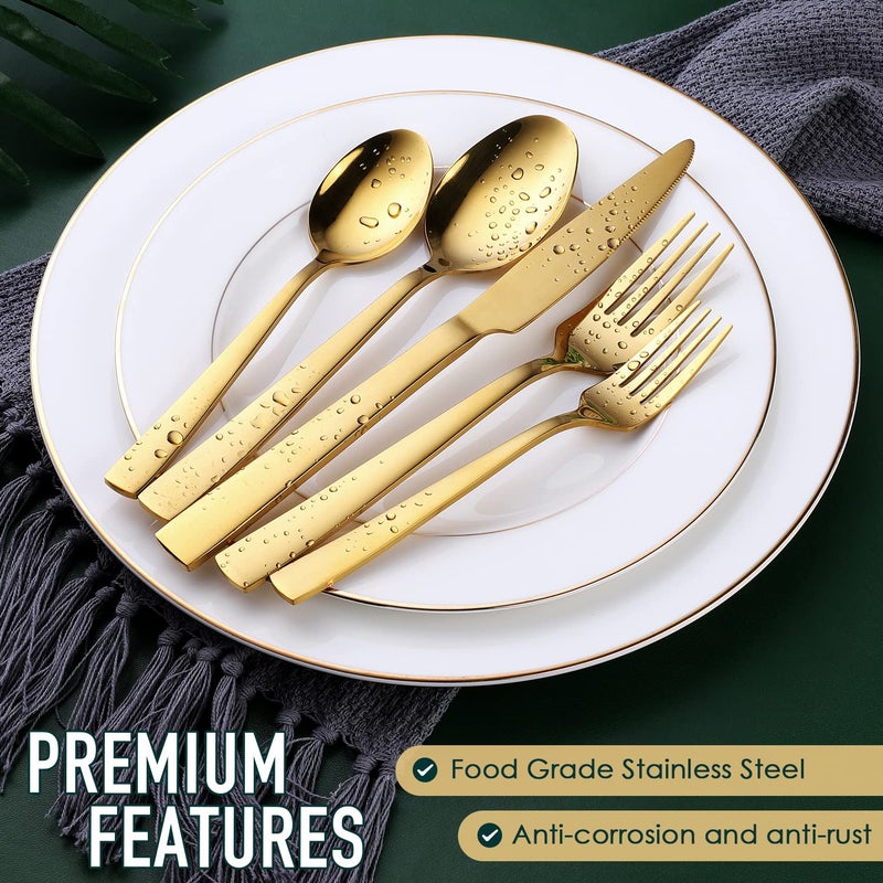 OGORI Gold Silverware Set  OGORI 30-Piece Gold Forged Stainless Steel Flatware Set with Square Handle  Service of 6 - Image 2
